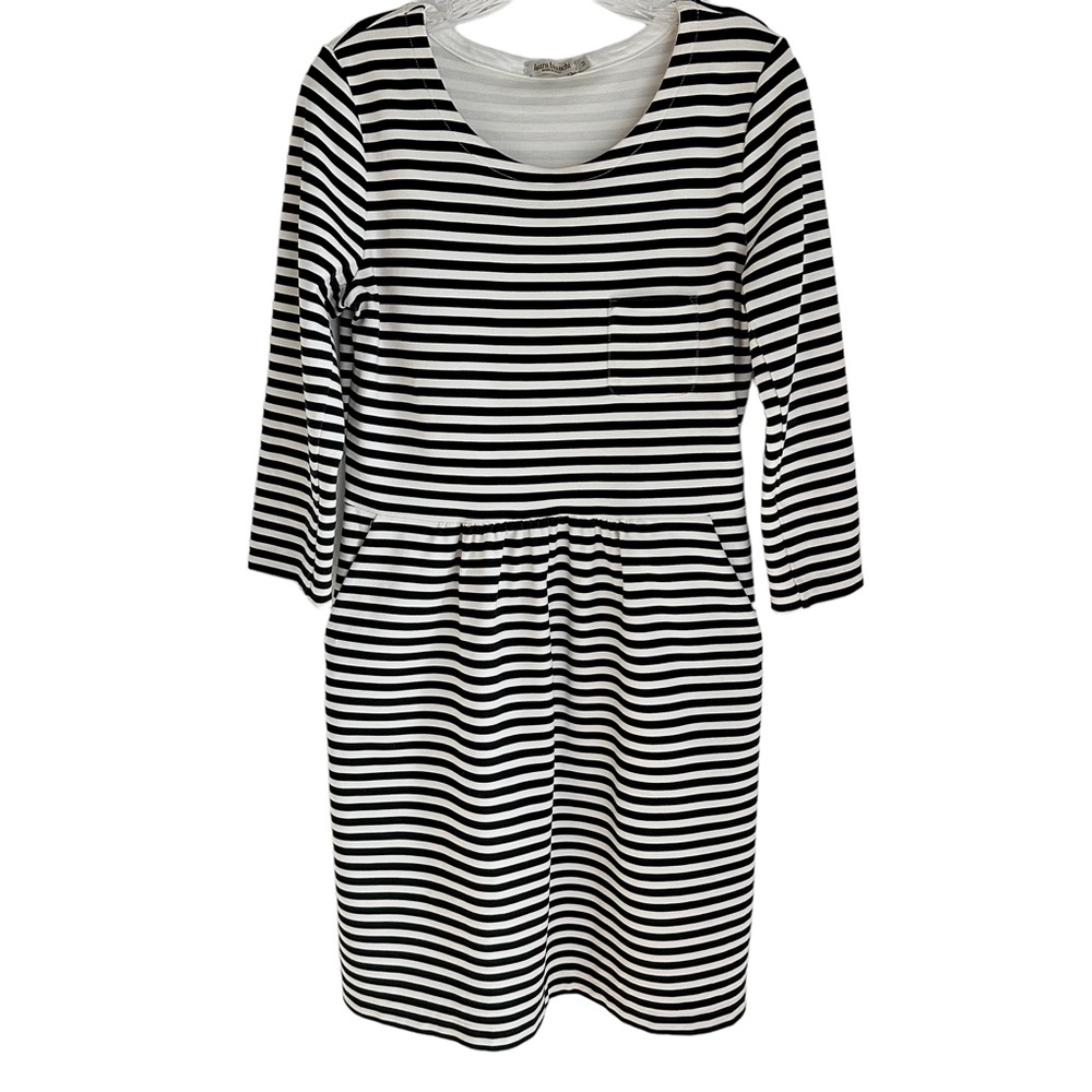 Laura Bianchi Made in Italy Black White Striped Dress Size Medium